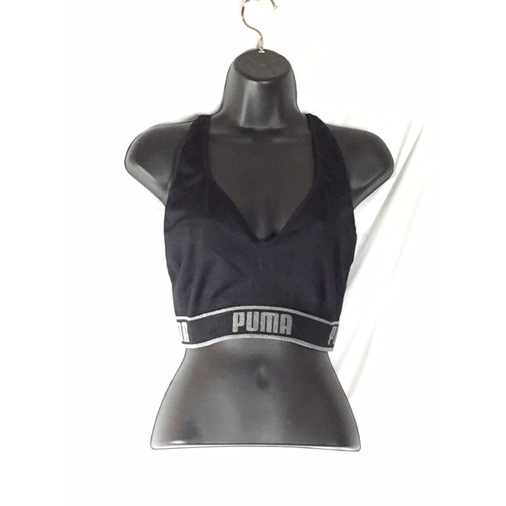 Puma Women’s Sports Bra Black Cross Back Adjustable Wire free Size L Preowned